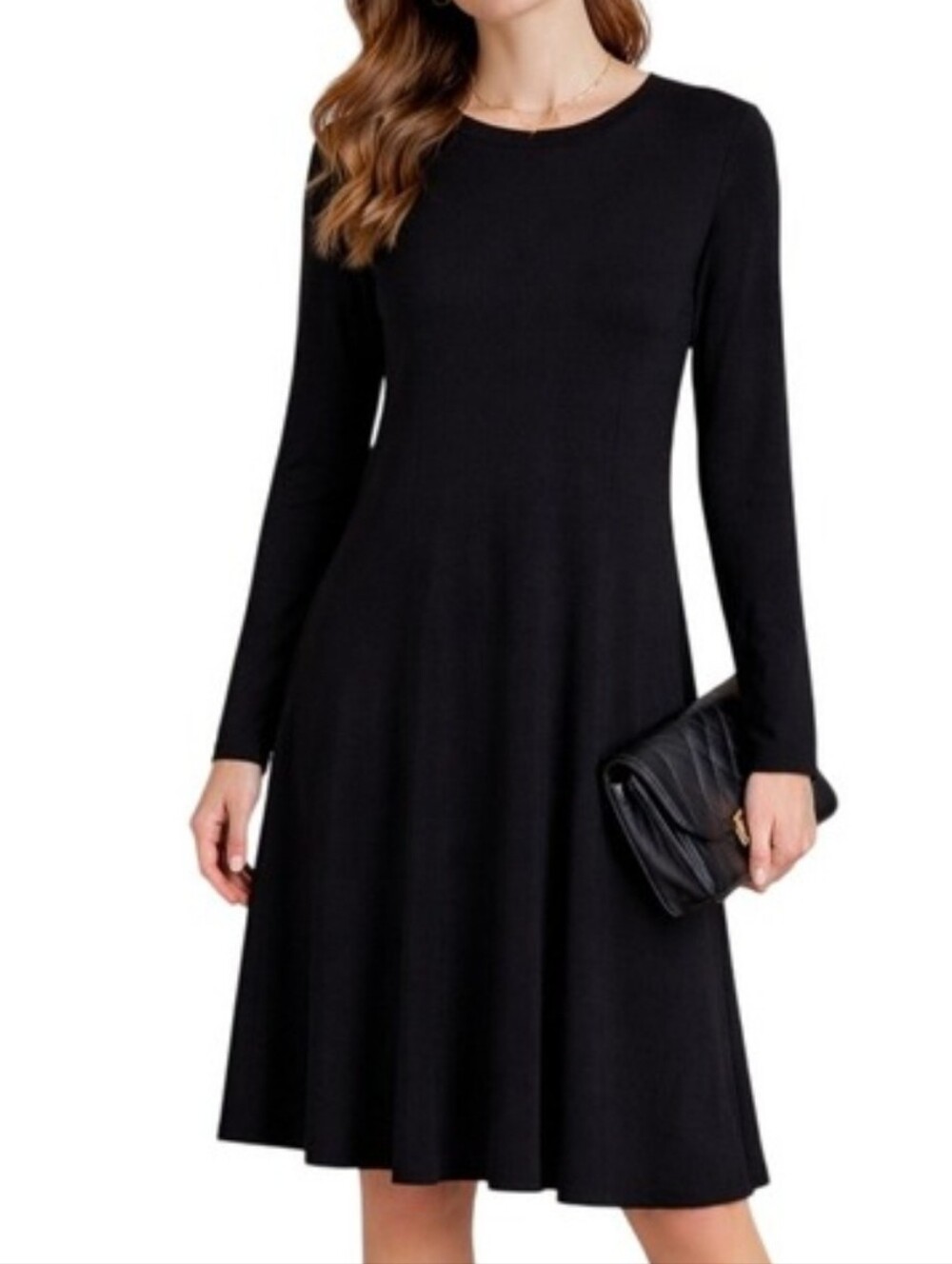 Norma Kamali Black Crewneck Long Sleeve Stretch Jersey Knee Length Dress XS NEW